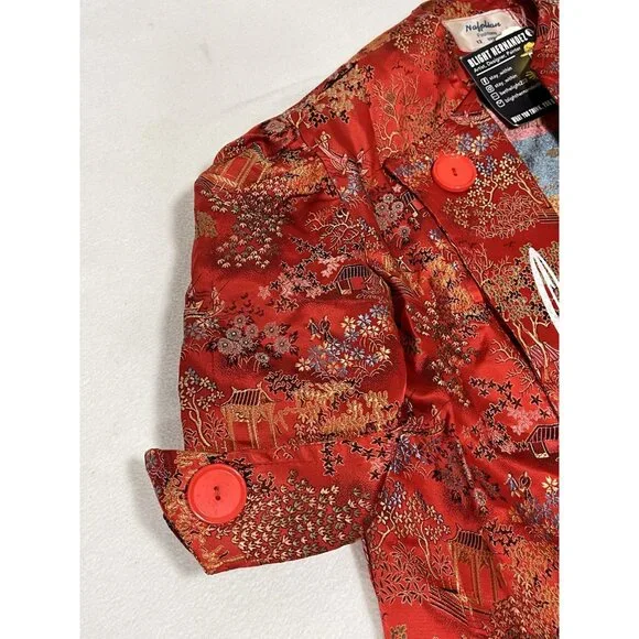 Blight Hernandez One-of-One Vintage Naplian Red Brocade Art Jacket Sz 12 - Picture 7 of 13